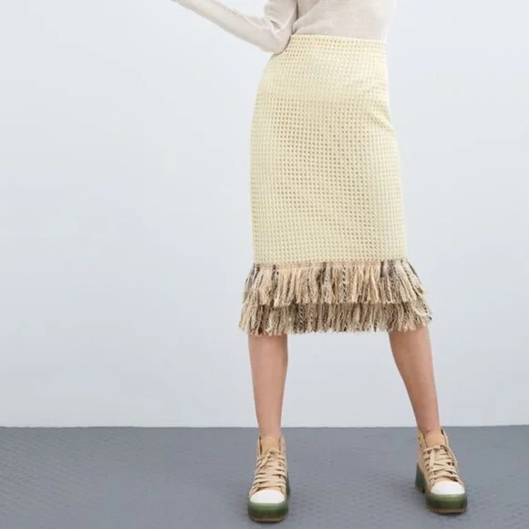 Zara mesh fringed hem midi skirt M - Picture 5 of 16